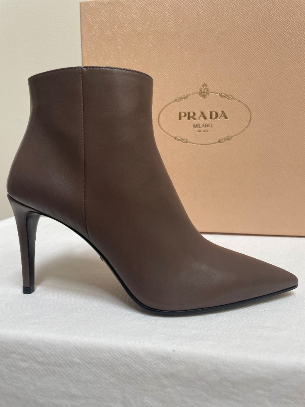 Prada Grafite Leather Ankle Boots